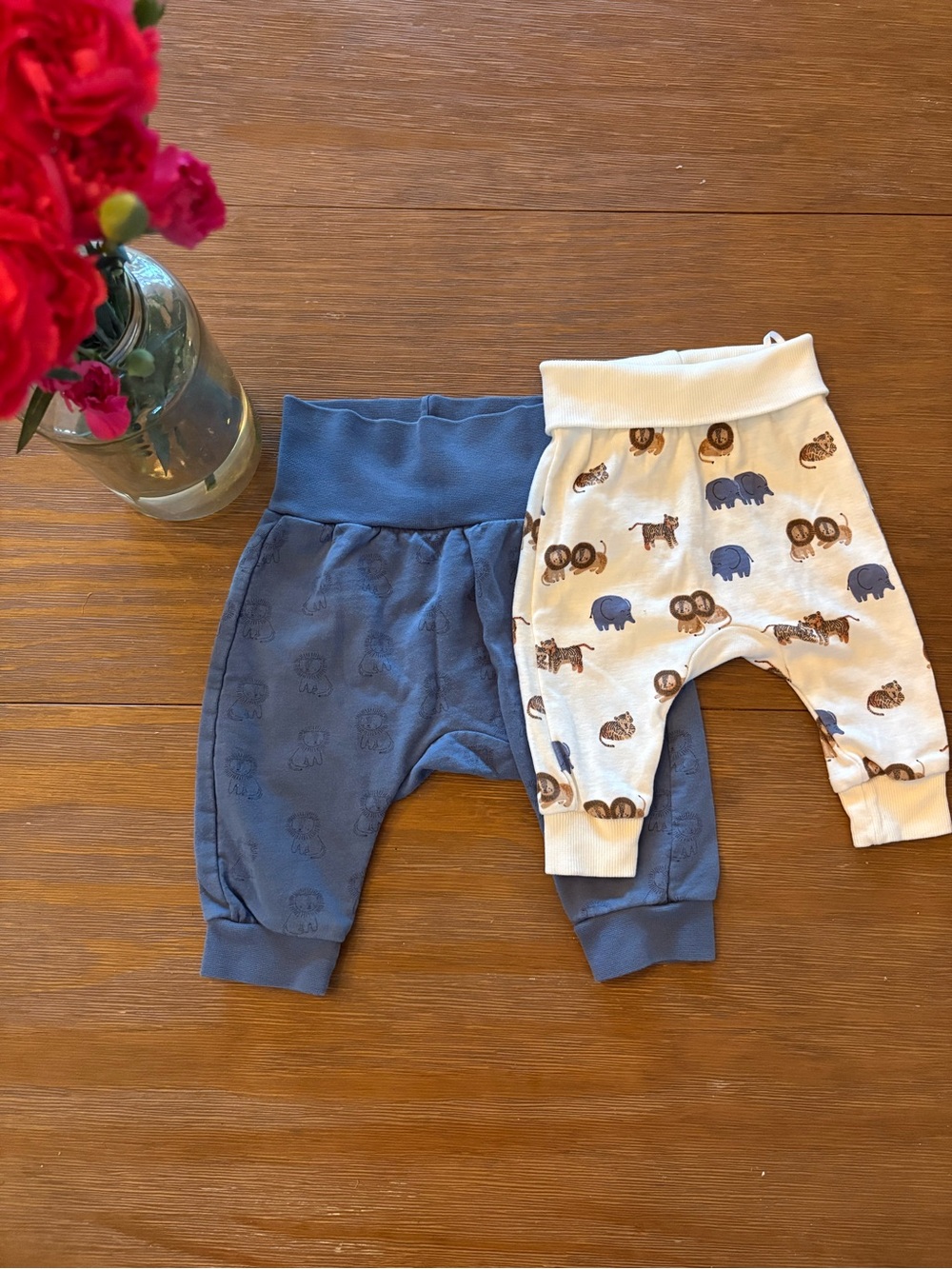 H&m Baby Jogger Pants Set - Blue and Cream Animal Print
